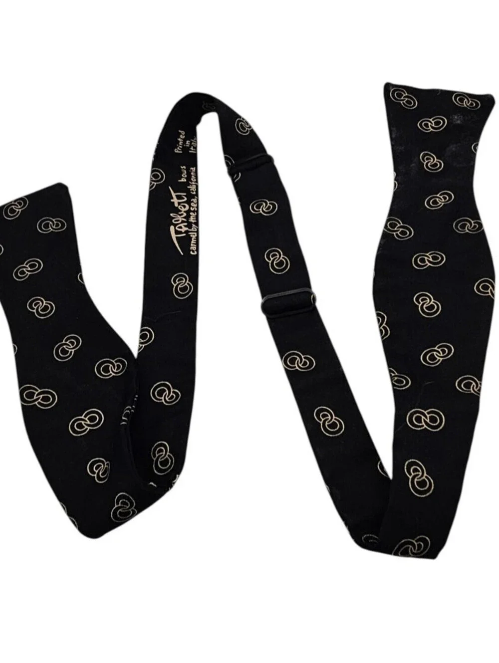 Vintage Robert Talbott Italy Mens Self Tie Bowtie Black Cream Formal